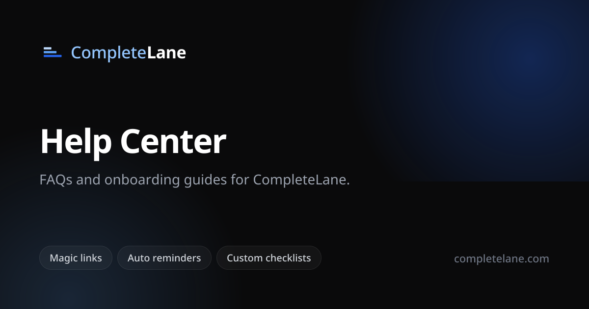Help Center — FAQs and onboarding guides | CompleteLane